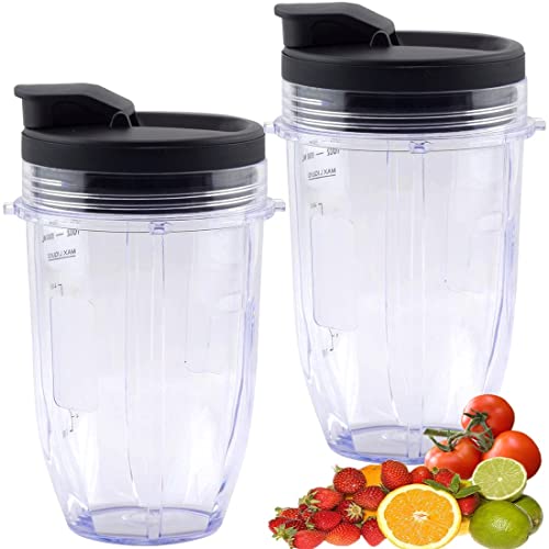 Replacement 32oz Blender Cup with Sip & Seal Lid For Nutri Ninja BL450 BL454 Bl455 BL456 BL480 BL481 BL482 BL490 BL640 BL642 BL682 SS101 SS401 SS351 Nutri Ninja Auto IQ Series Blenders, 2-Pack …