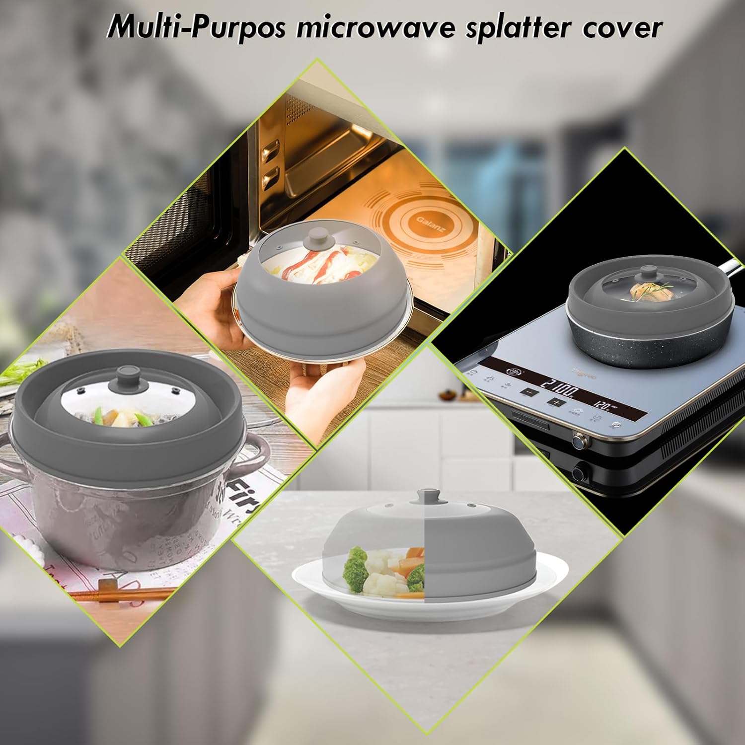 Microwave Splatter Cover with Collapsible Silicone and Glass, 10.5 inch, BPA Free K4307