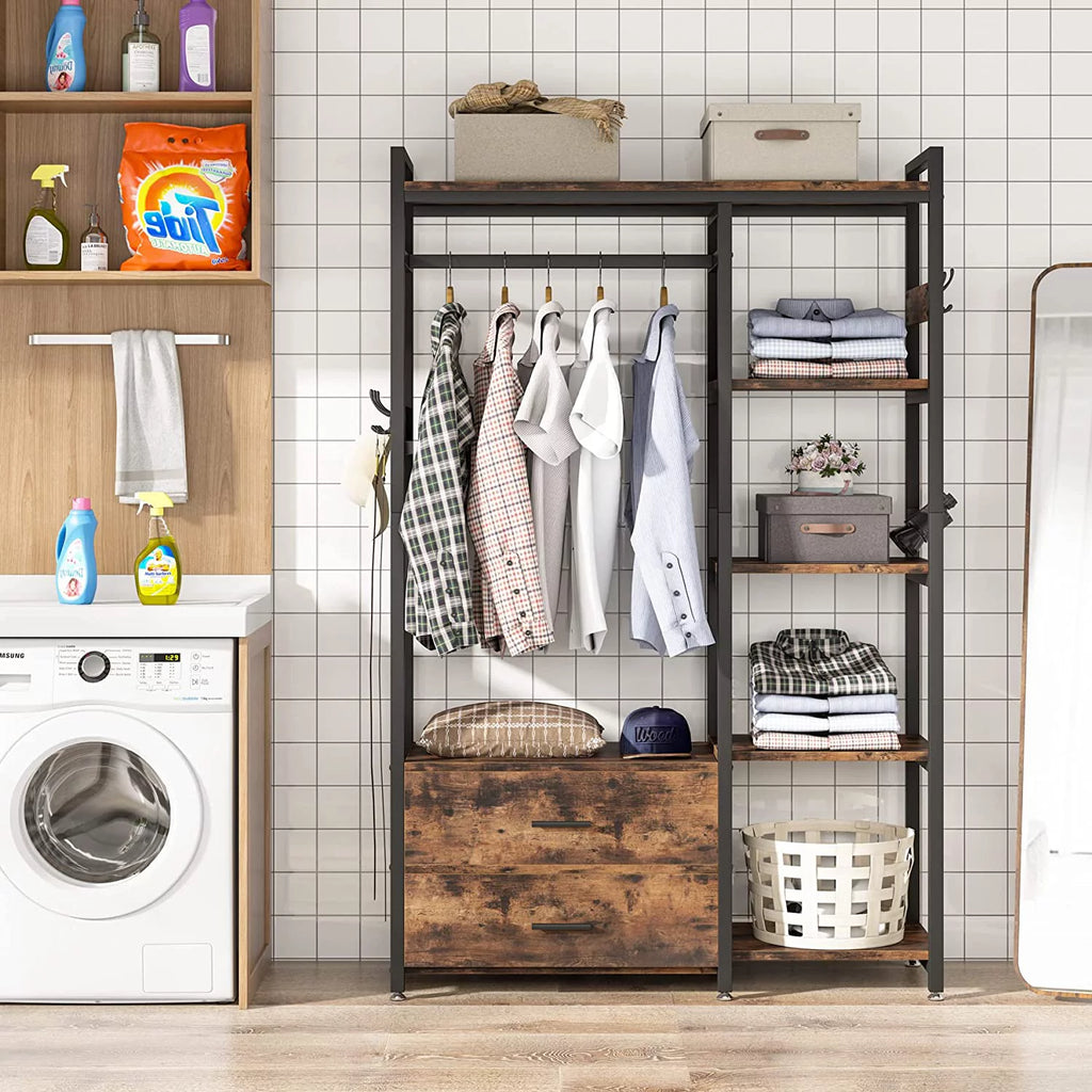 Tribesigns Freestanding Closet Organizer with Drawers and Shelves, Rustic Brown F28099