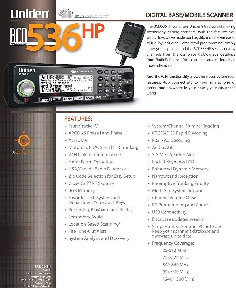 Uniden BCD536HP HomePatrol Series Scanner with Wi-Fi and TrunkTracker V Q42004
