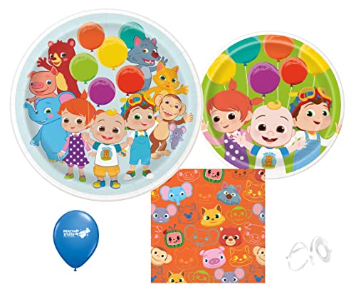 Cocomelon Birthday Party Supplies with Cake Plates and Napkins for 16 Guests