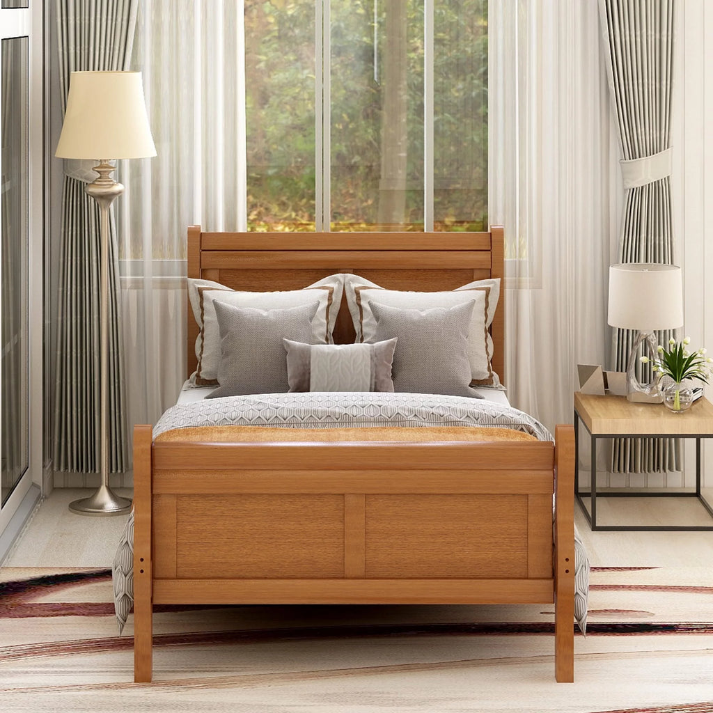 Twin Wood Platform Bed Frame with Headboard and Slat Support S385