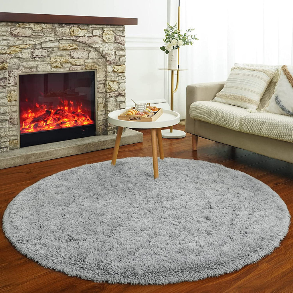 Junovo Luxury Round Fluffy Area Rug for Bedroom Living Room, 5'x5', Gray O830422