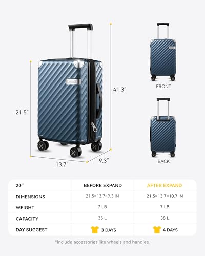 LUGGEX 3 Piece Luggage Set with Spinner Wheels - Expandable Hard Suitcases - TSA Approved (Black, 20/24/28) F588