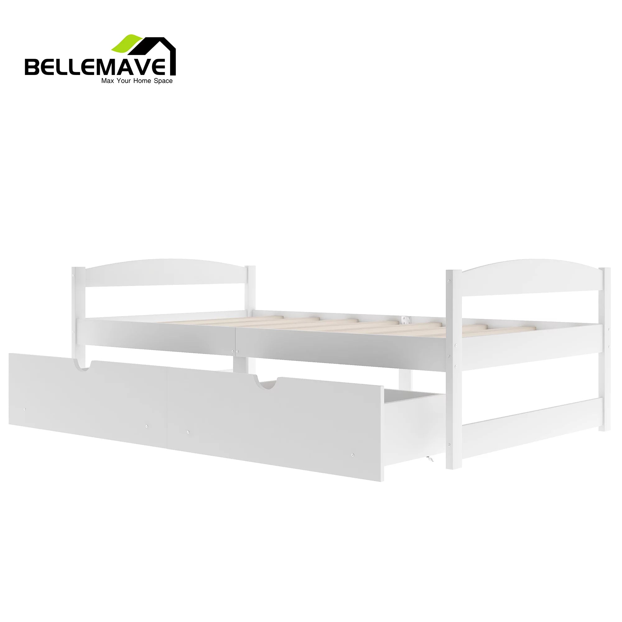 Bellemave White Twin Size Platform Bed with 2 Drawers S164920