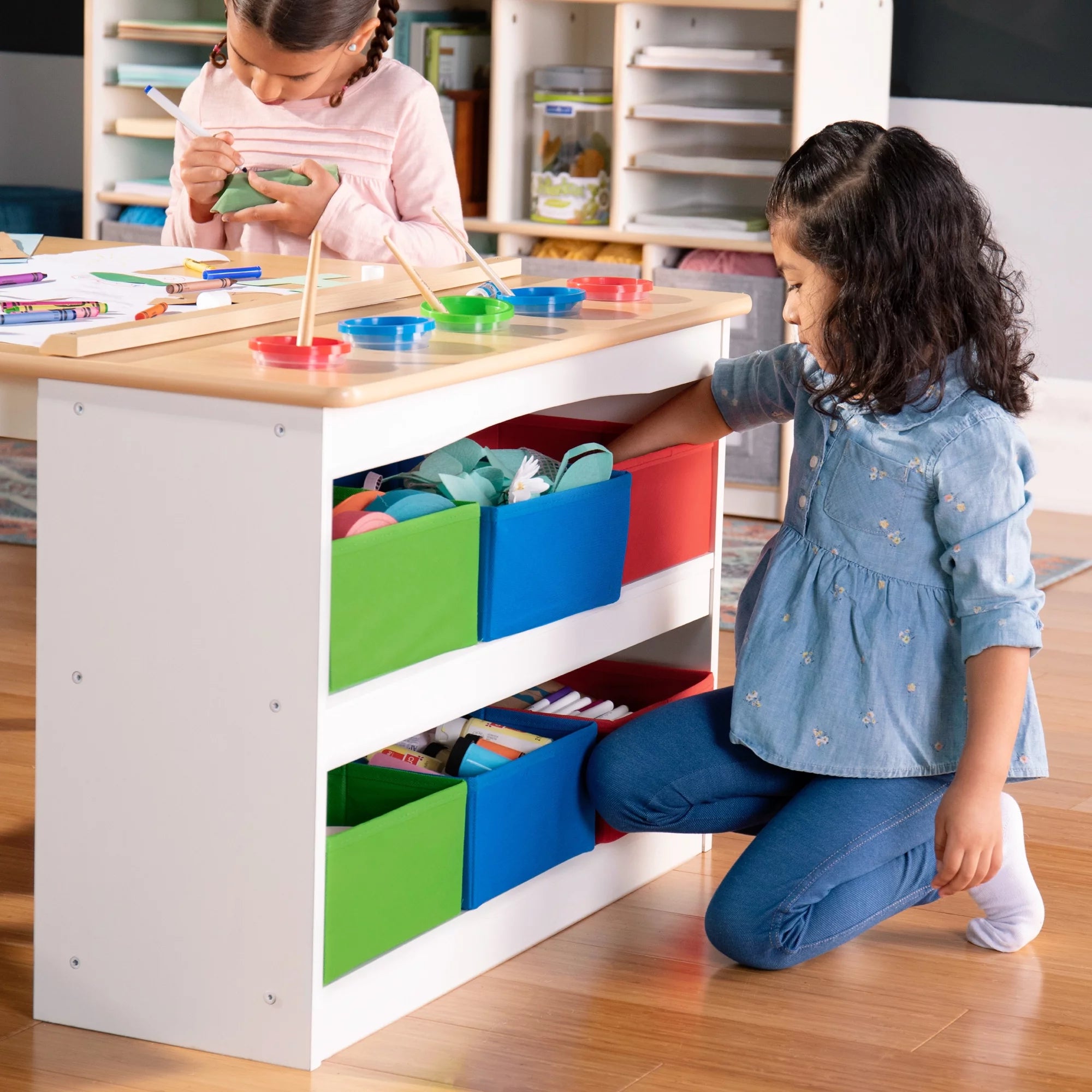 Guidecraft Arts and Crafts Center Kids Activity Table with Stools and Storage Q77012