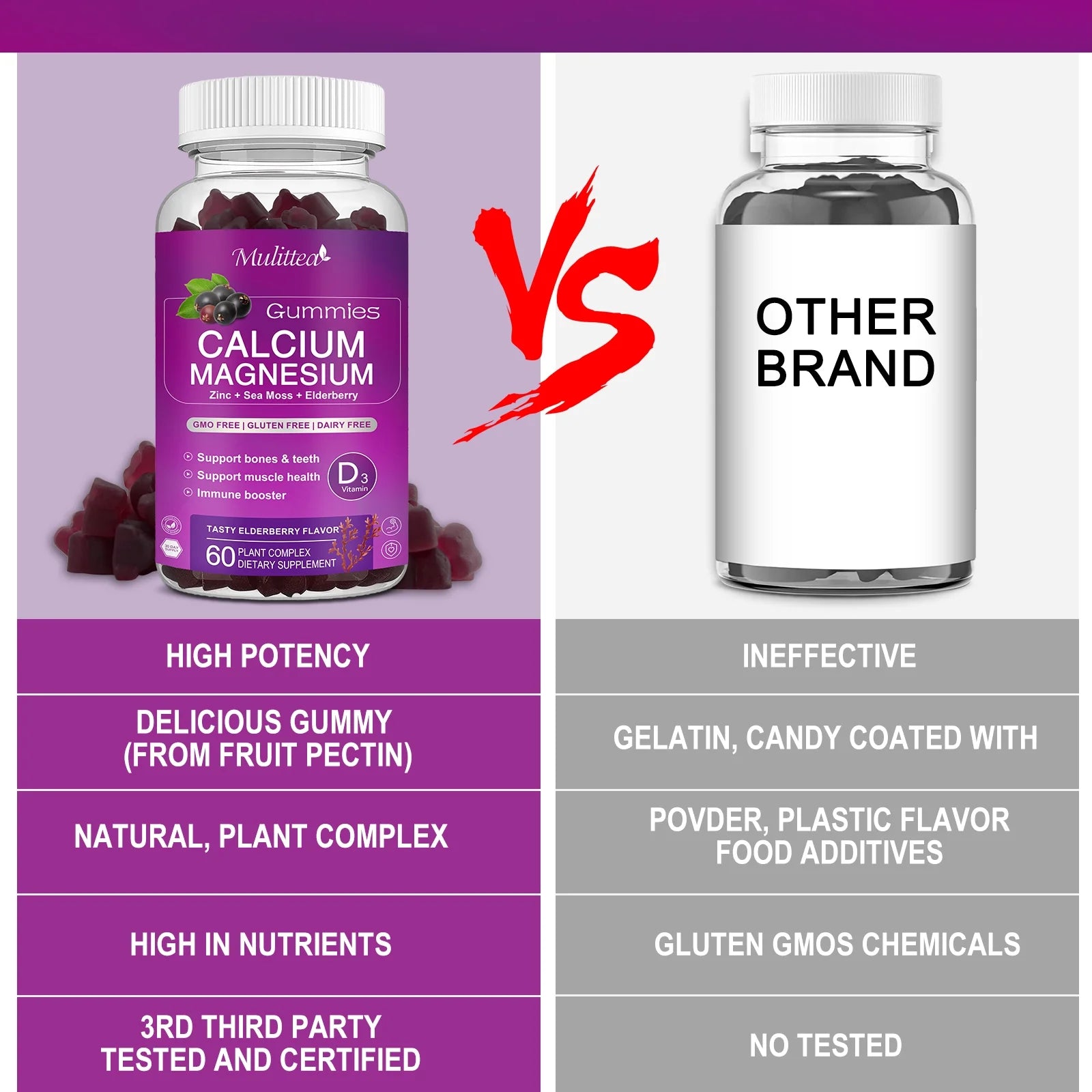 Calcium Magnesium Zinc Gummies with D3 & Sea Moss, 2 Pack A67914