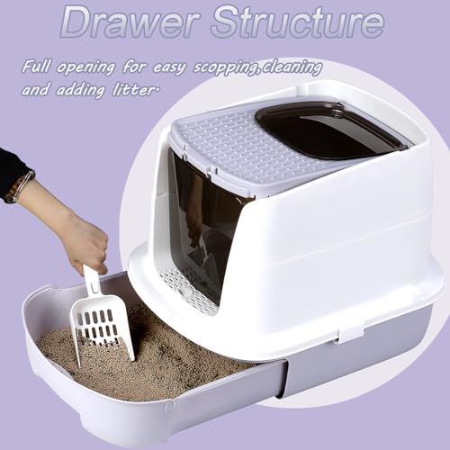 Sunexinlo Cat Litter Box Enclosed with Lid, Large Drawer Type, Grey O3011