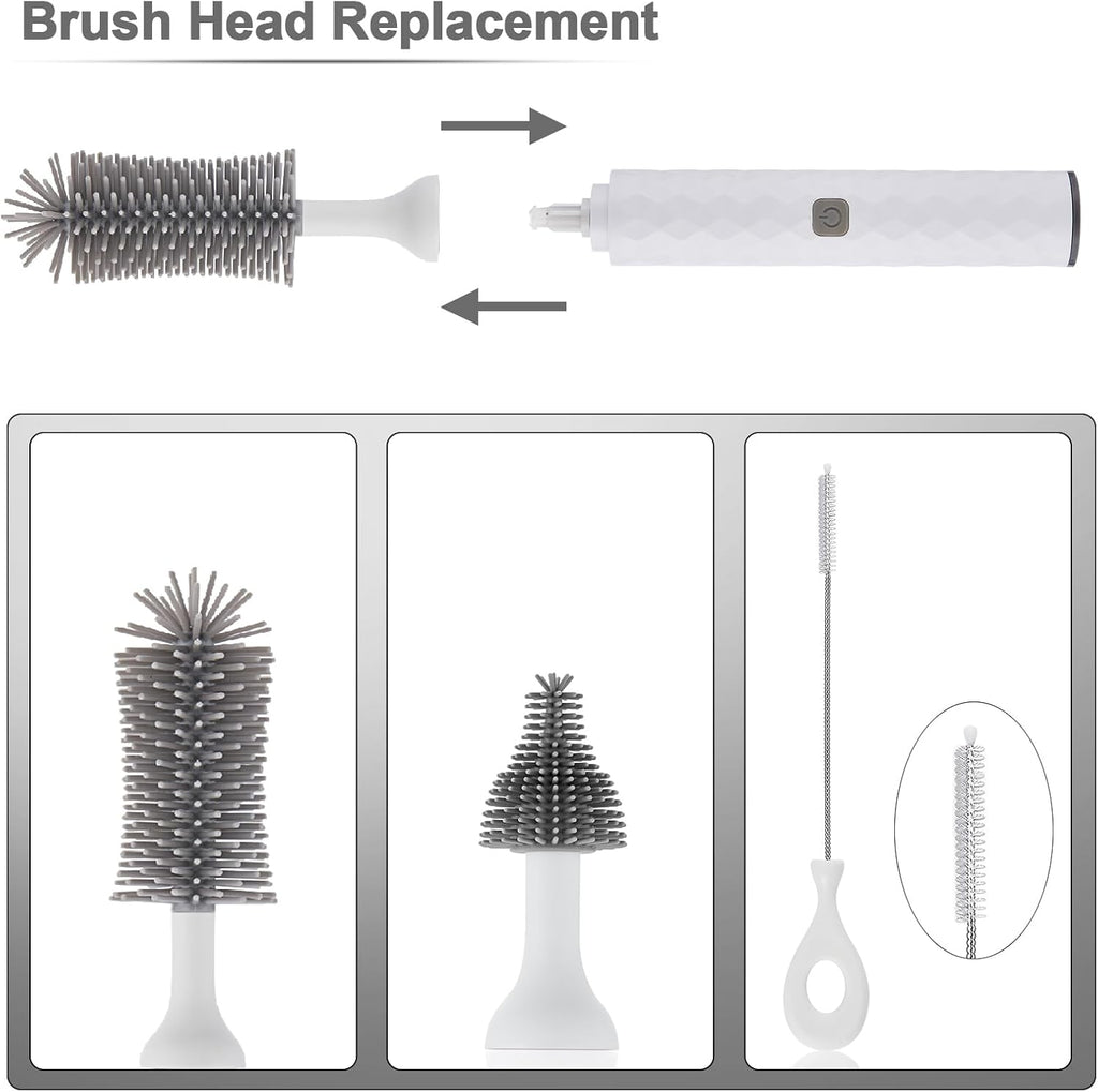 Electric Baby Bottle Brush Set, 360° High-Speed Rotation, Waterproof, White W259400