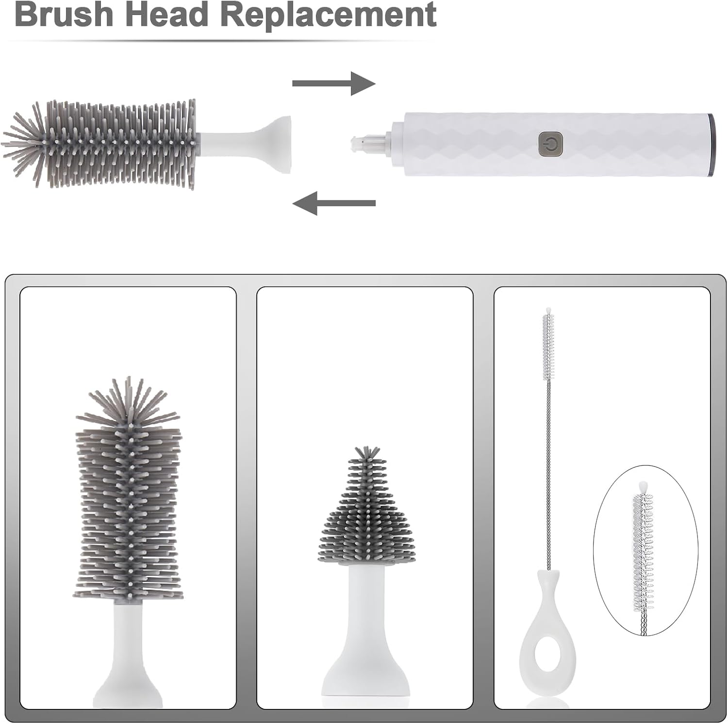 Electric Baby Bottle Brush Set, 360° High-Speed Rotation, Waterproof, White W259400