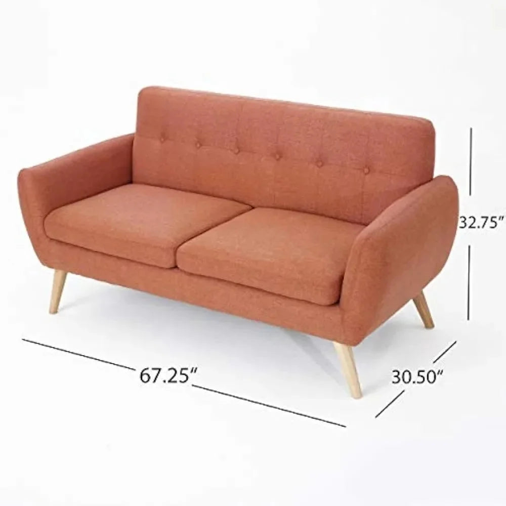 Mid-Century Modern Petite Fabric Sofa Burnt Orange Z822