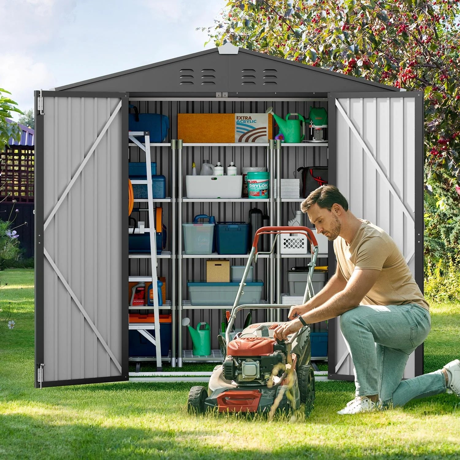 Lofka 6' x 4' Outdoor Metal Storage Shed with Base Frame, Dark Gray S205