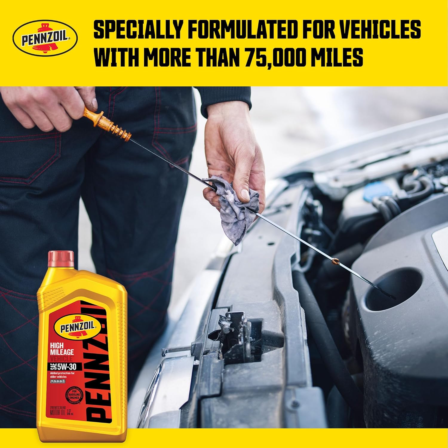 Pennzoil High Mileage Synthetic Blend 5W-30 Motor Oil, 1-Quart (Pack of 2) C9334