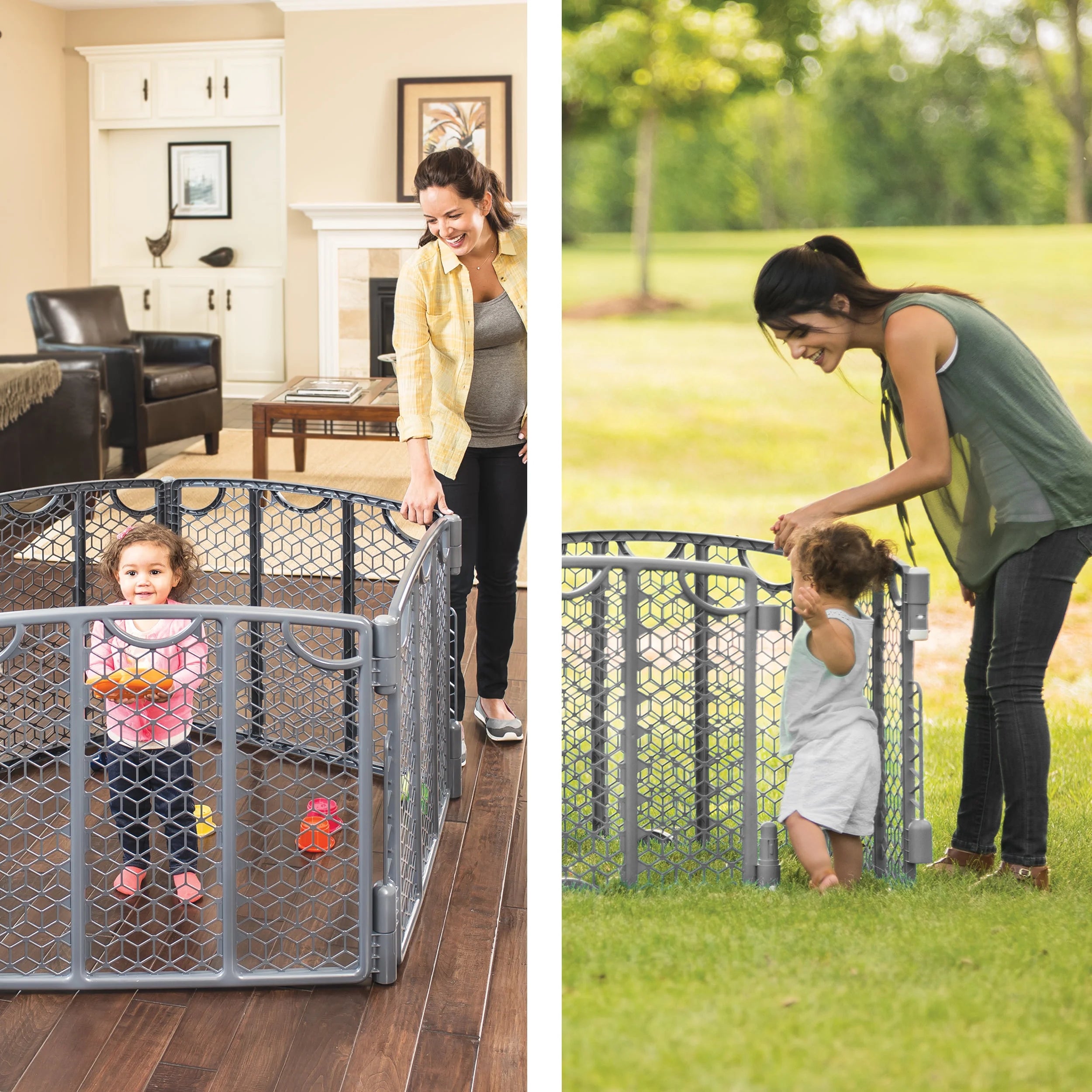 Evenflo Versatile Play Space Freestanding Gate, 6 Panels, Cool Gray U1200