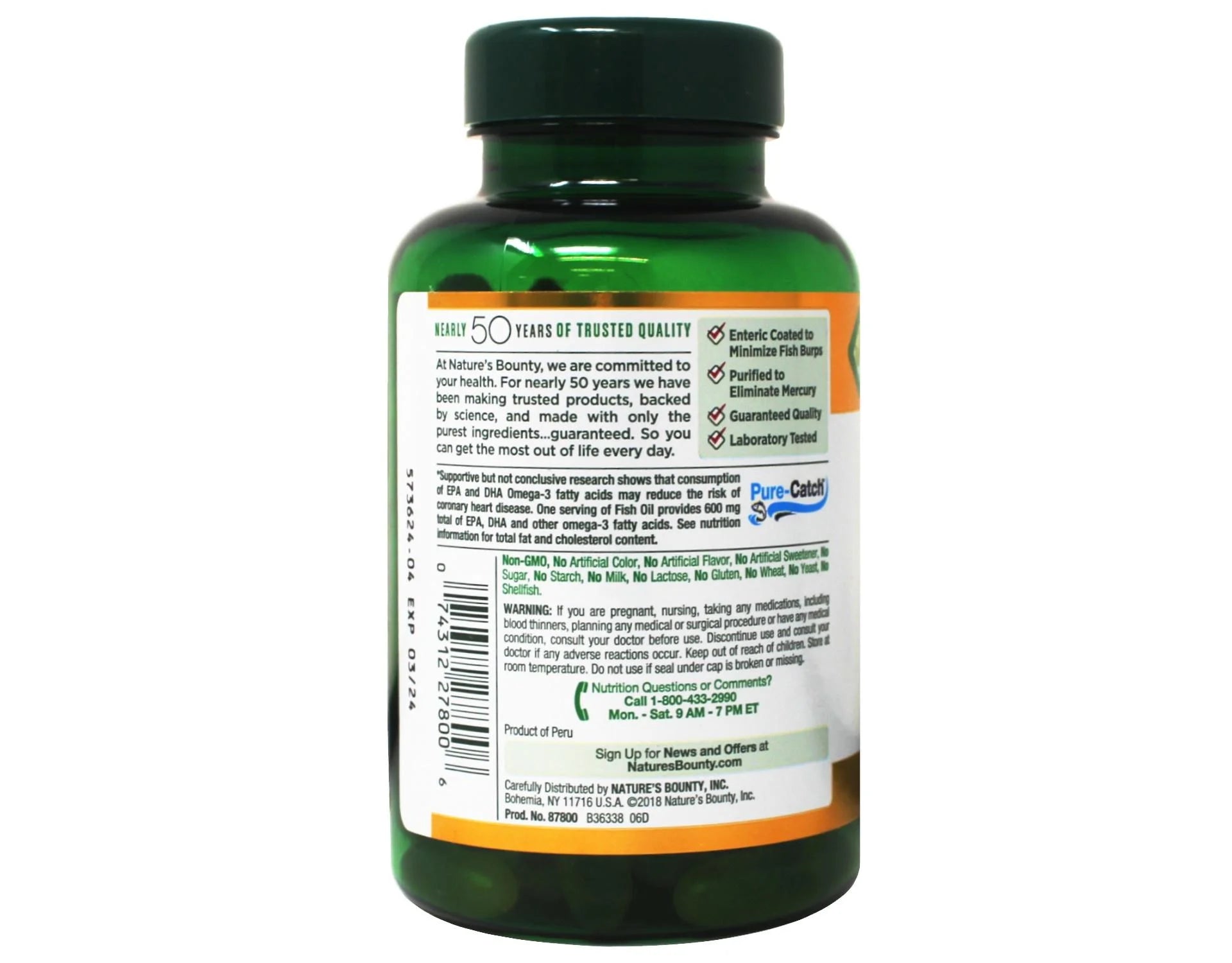 Nature's Bounty Odorless Fish Oil 1000mg Omega-3 Softgels, 120 Count, 2 Pack V2903