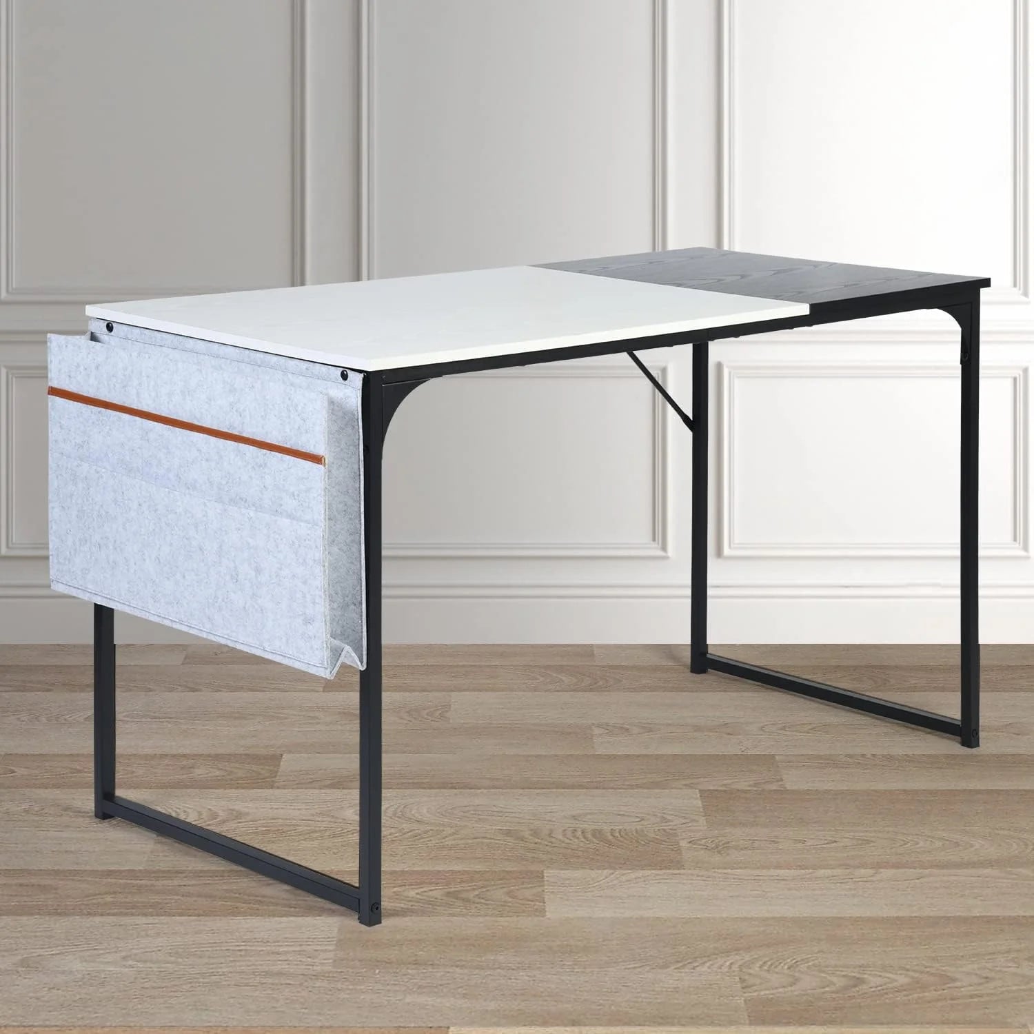 Highsound 47 inch Metal Frame Computer Desk with Storage Bag, Black & White E4531