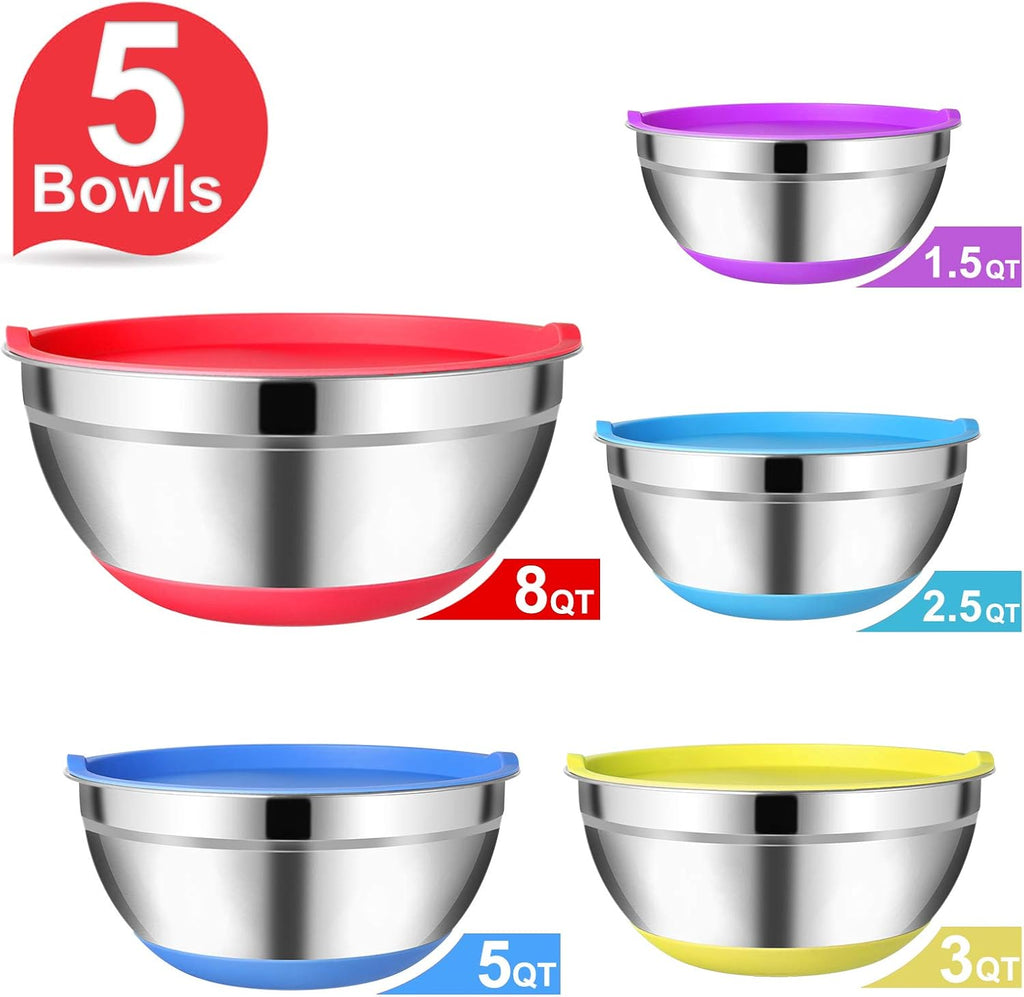 Stainless Steel Mixing Bowl Set with Airtight Lids, 5 Pieces P587