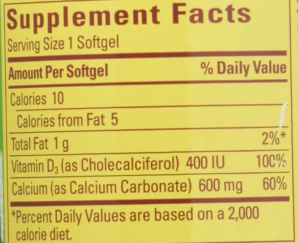 Nature Made Calcium 600 mg with Vitamin D Liquid Softgels, 100 Count (Pack of 4) F880910