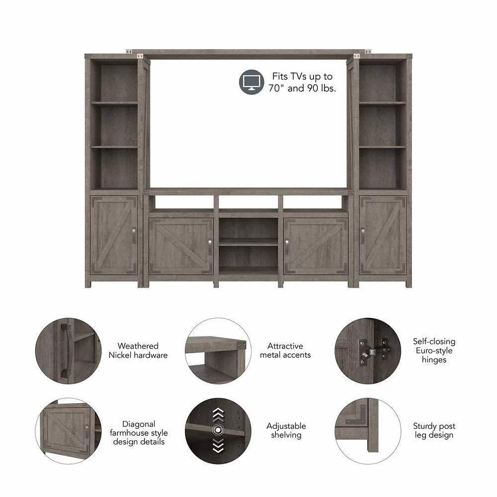Bush Furniture 65W Farmhouse Entertainment Center with Shelves Restored Gray F778633