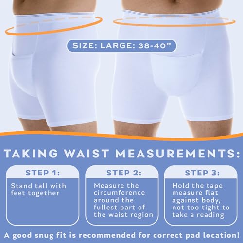 Wearever Men’s Incontinence H-Fly Boxer Brief, Maximum Absorbency, Reusable, White, Medium D3369