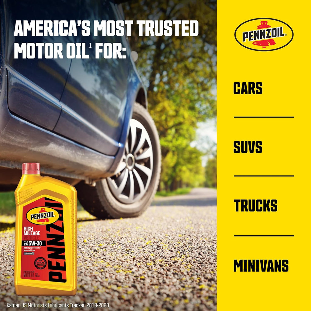 Pennzoil High Mileage Synthetic Blend 5W-30 Motor Oil, 1-Quart (Pack of 2) C9334