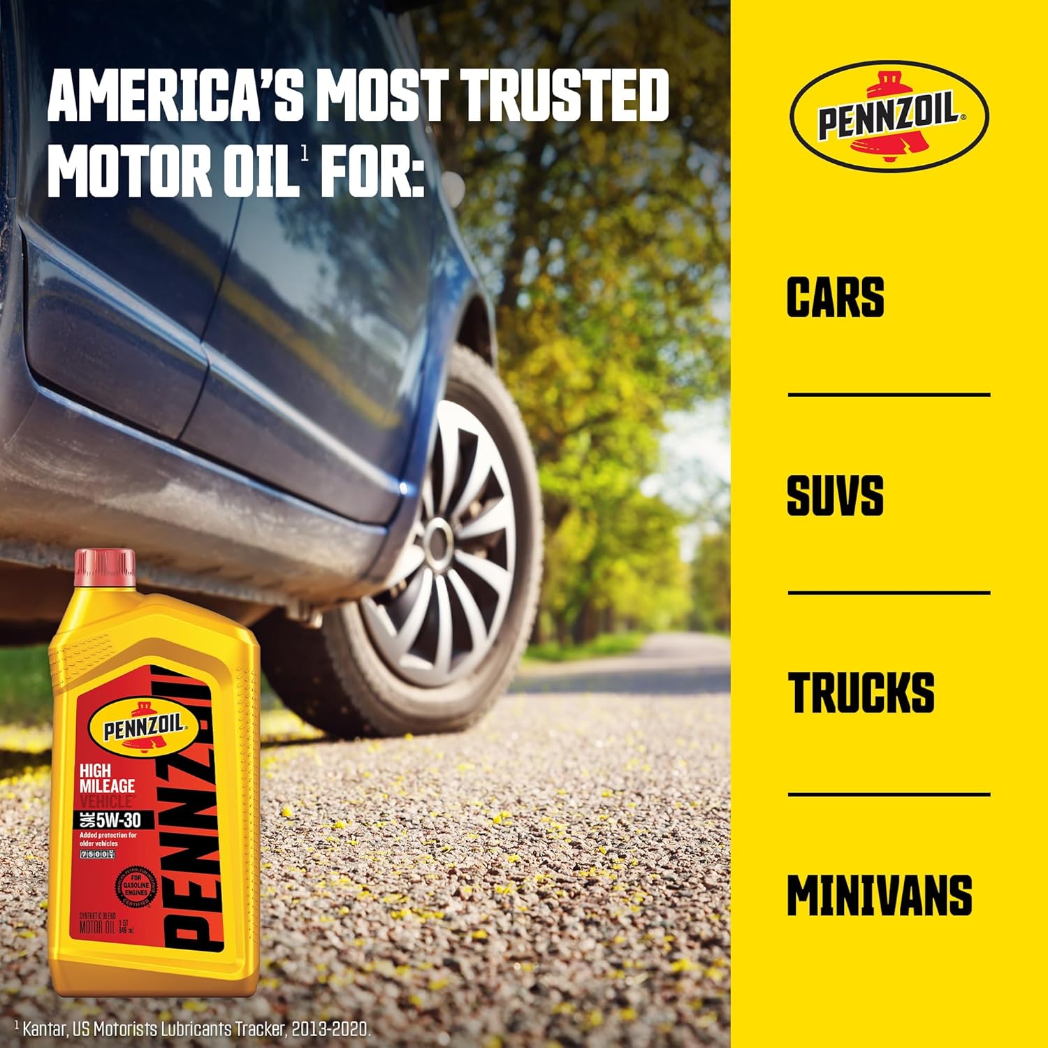 Pennzoil High Mileage Synthetic Blend 5W-30 Motor Oil, 1-Quart (Pack of 2) C9334