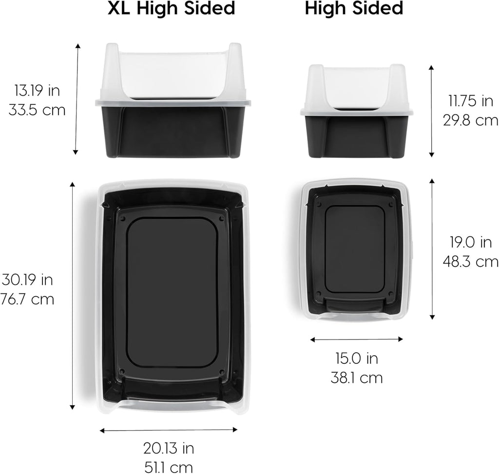 IRIS USA Extra Large Cat Litter Box with Scatter Shield, Open Top, Black R559647