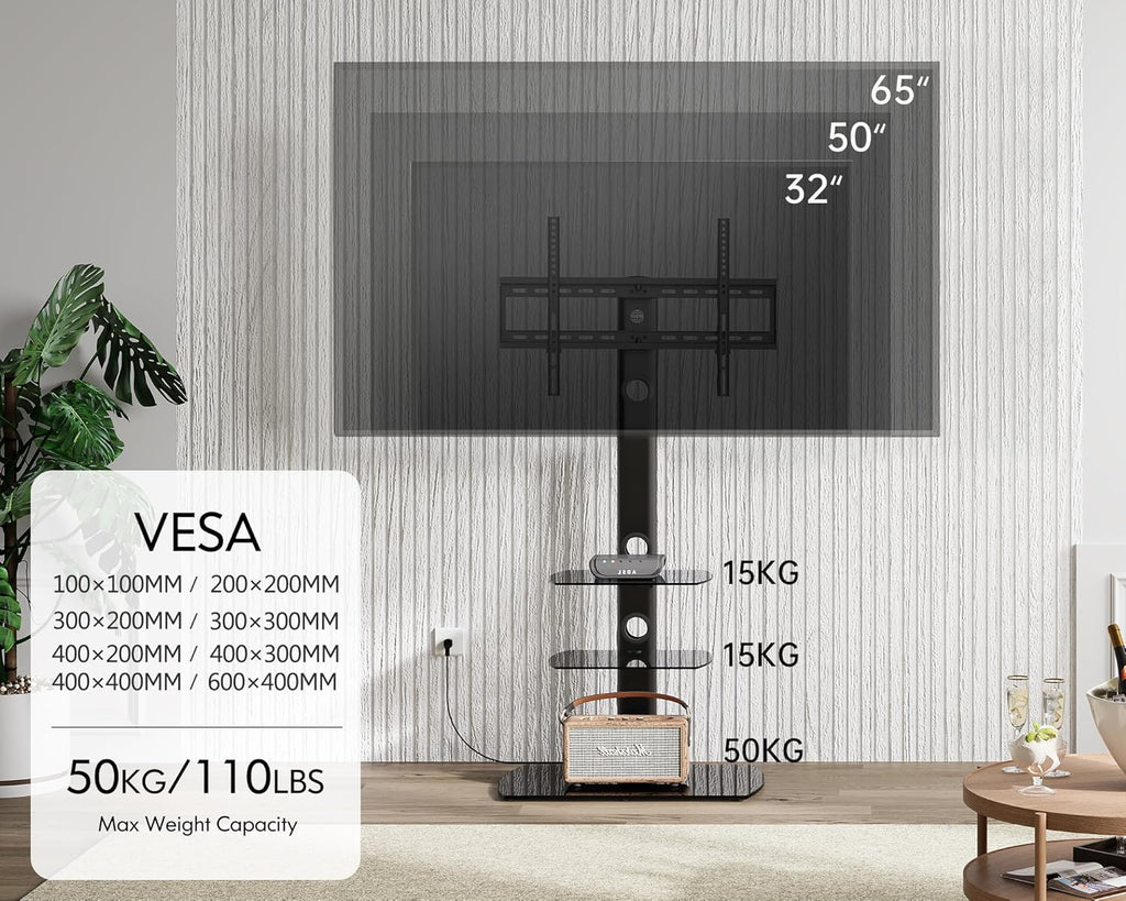 FITUEYES Universal Floor TV Stand Height Adjustable Swivel Mount for 32-65 Inch TVs, Black R65405