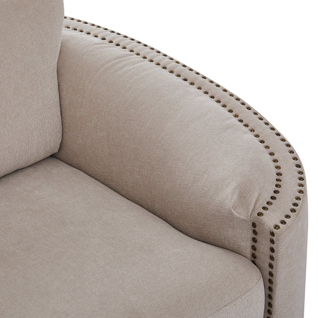 KAMIDA 3-Seater Upholstered Sofa Couch with Semilunar Arms, Beige V218