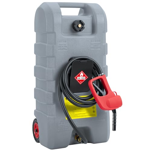 15 Gallon Fuel Caddy, Portable Gas Tank with Fluid Transfer Siphon Pump and 10-Foot Long Hose, Diesel Fuel Tank Gasoline Can with Manual Transfer Nozzle, 7.5 L/min, Grey