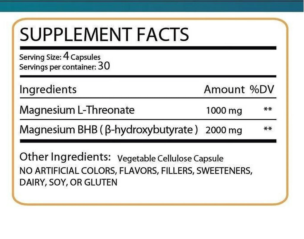 Magnesium Threonate 1000mg & Magnesium BHB 2000mg, 120 Capsules S13483