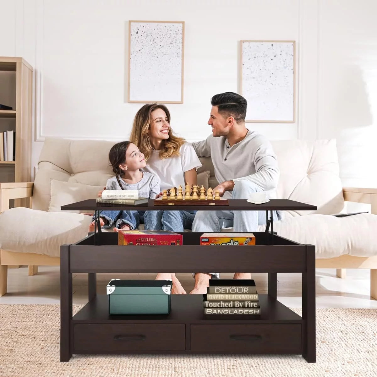 Lift Top Coffee Table with Hidden Compartment Espresso U57693