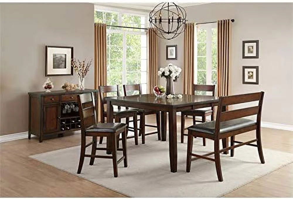 HJZUINIUNIU Wood Counter Height Dining Bench with Back Cherry P512