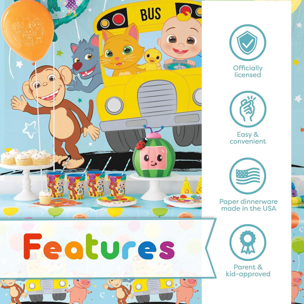 Cocomelon Party Supplies Set for 16 Guests with Banner, Table Cover, Plates, Napkins, Cups and Sticker Z3622