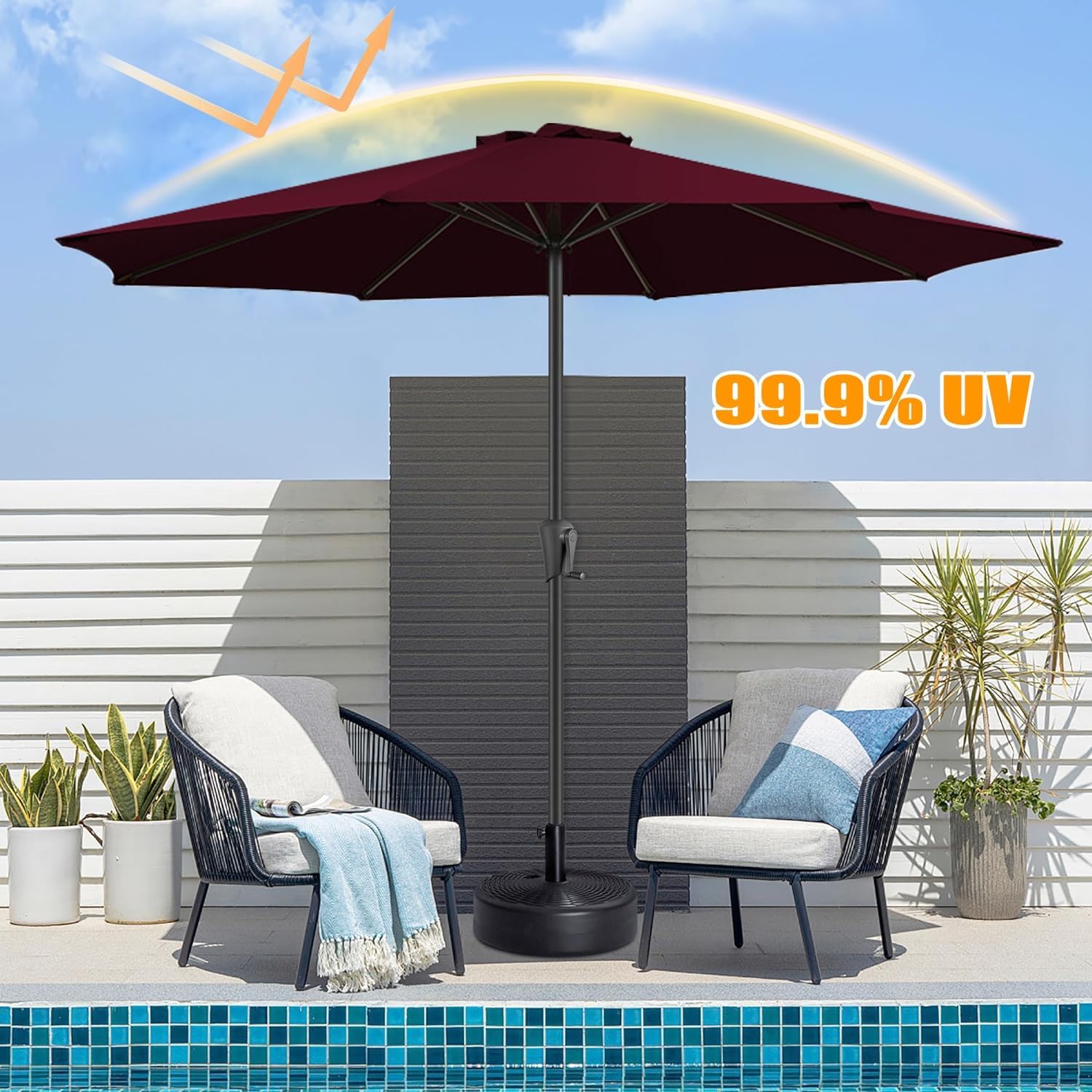 Outdoor Patio Umbrella Replacement Canopy Cover UV Protective, Wine Red J2580