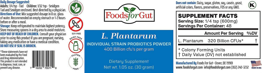 Lactobacillus Plantarum Probiotic Powder 400 Billion CFU 30g I4121