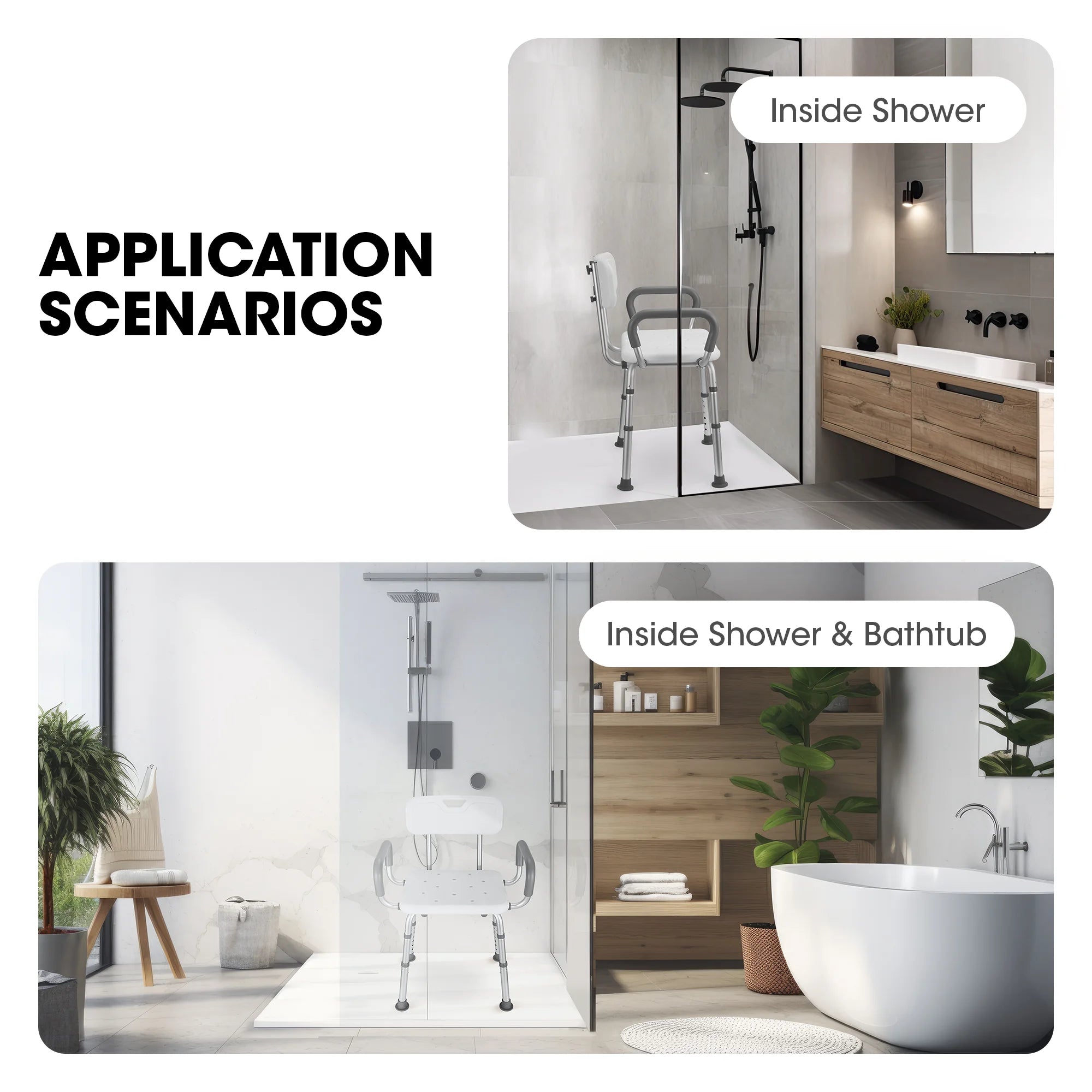 MaxKare Shower Chair with Back and Padded Armrests, Adjustable Height P89849