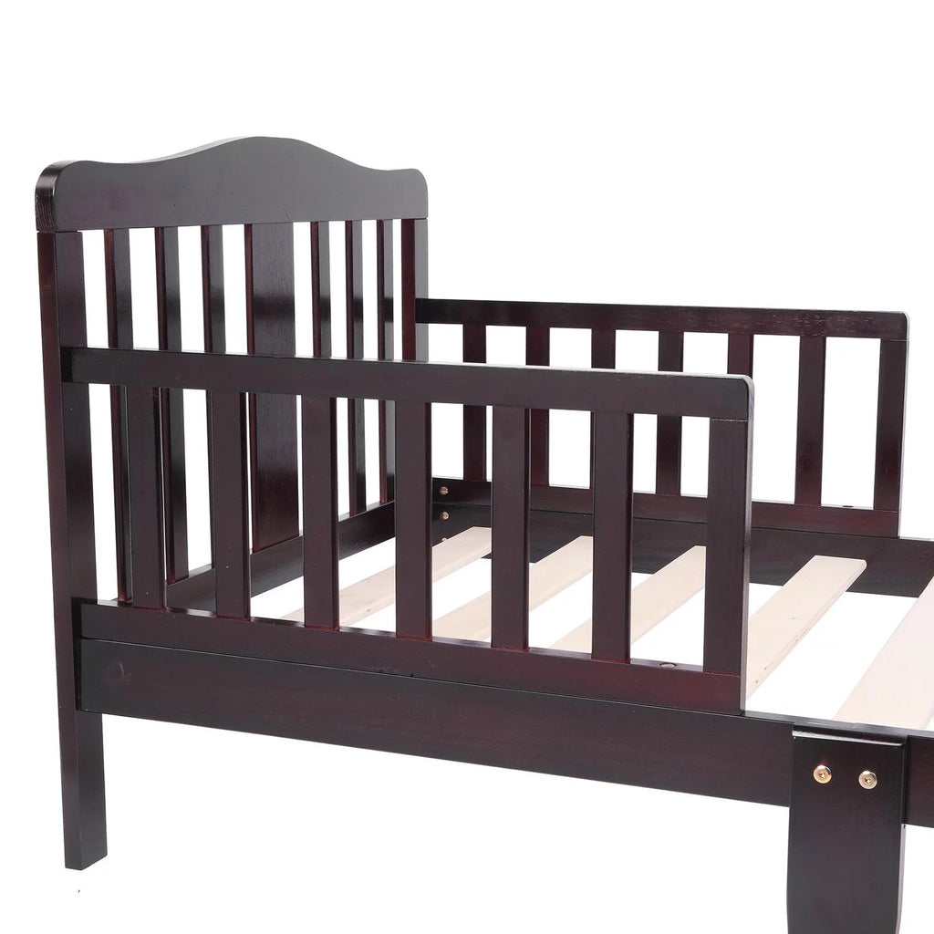 UBesGoo Toddler Wood Bed with Safety Rail Fence, Cherry Z260686