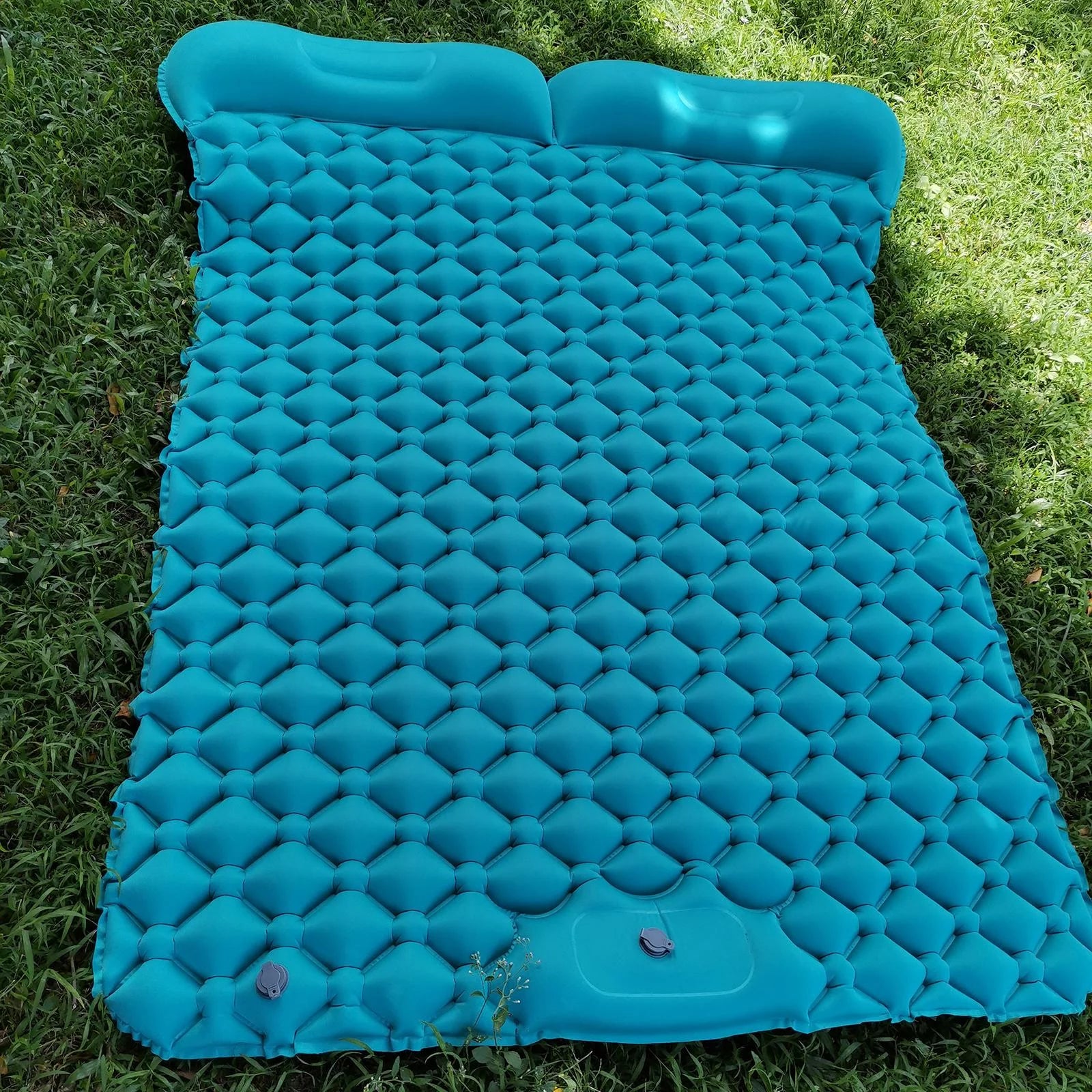 Portable Inflatable 2 Person Camping Sleeping Pad with Pillow - Blue S71568