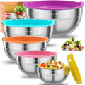 Mixing Bowls with Lids Set, 5 Piece Metal Stainless Steel Bowls Colorful Airtight Lids Stackable Food Bowls Size 4, 3.5, 2.1, 1.5, 0.7QT, Great for Baking & Mixing, Serving