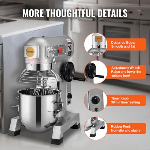 VEVOR Commercial Food Mixer 10Qt Stainless Steel Bowl, 450W 3 Speeds R82048