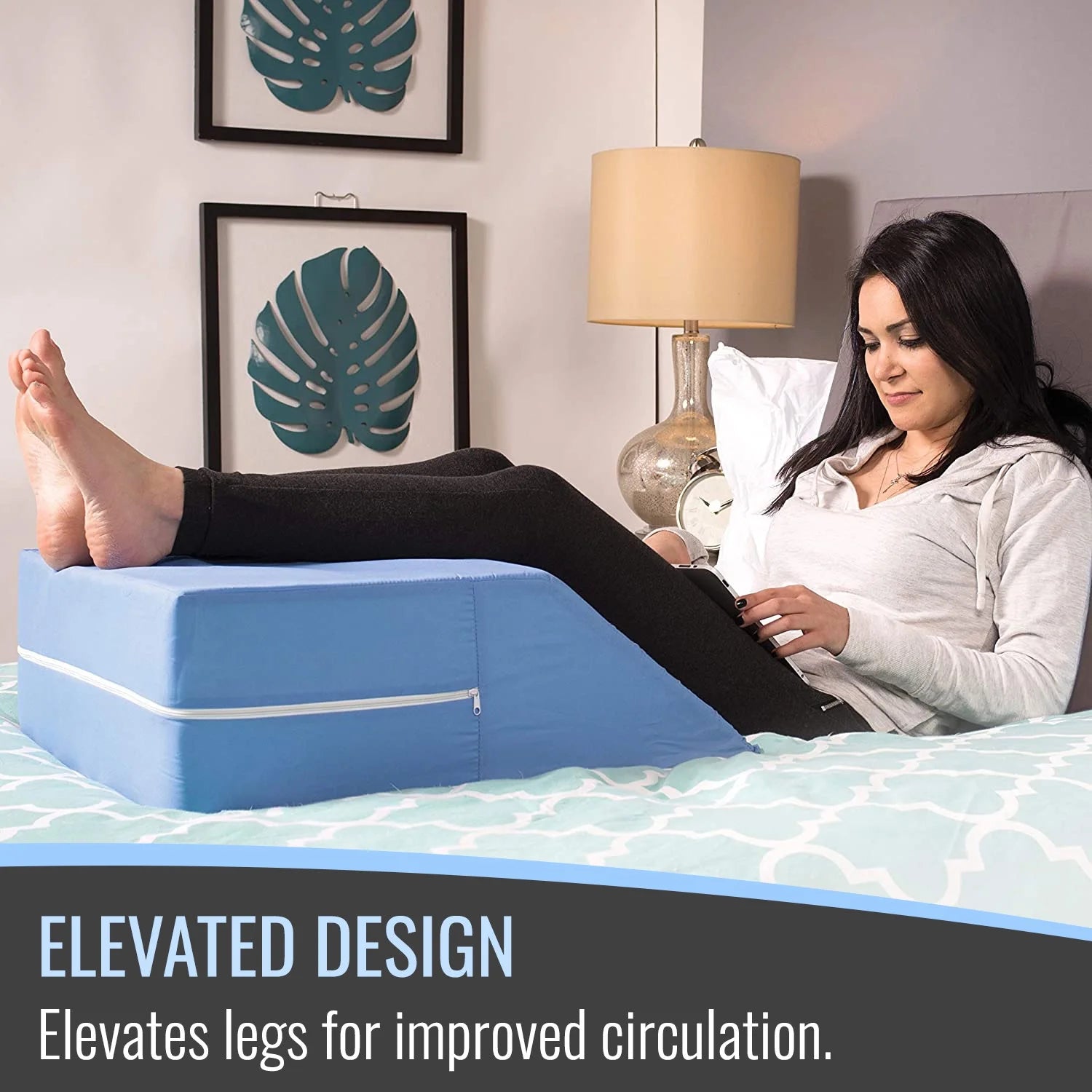 DMI Ortho Bed Wedge Elevated Leg Pillow, Supportive Foam, Blue 8" x 20" x 24" N589504