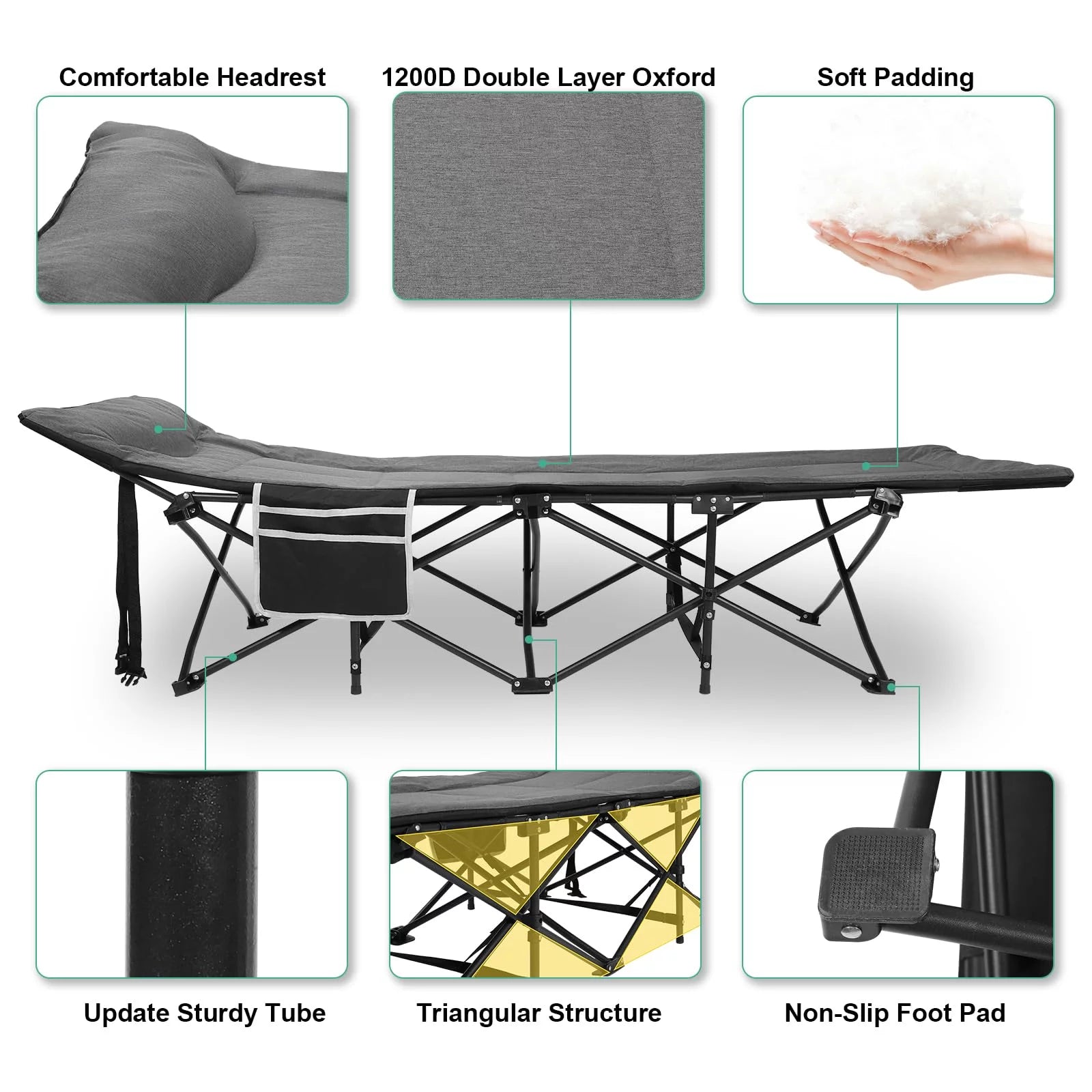 Folding Camping Cot with Pillow for Adults & Kids Q218