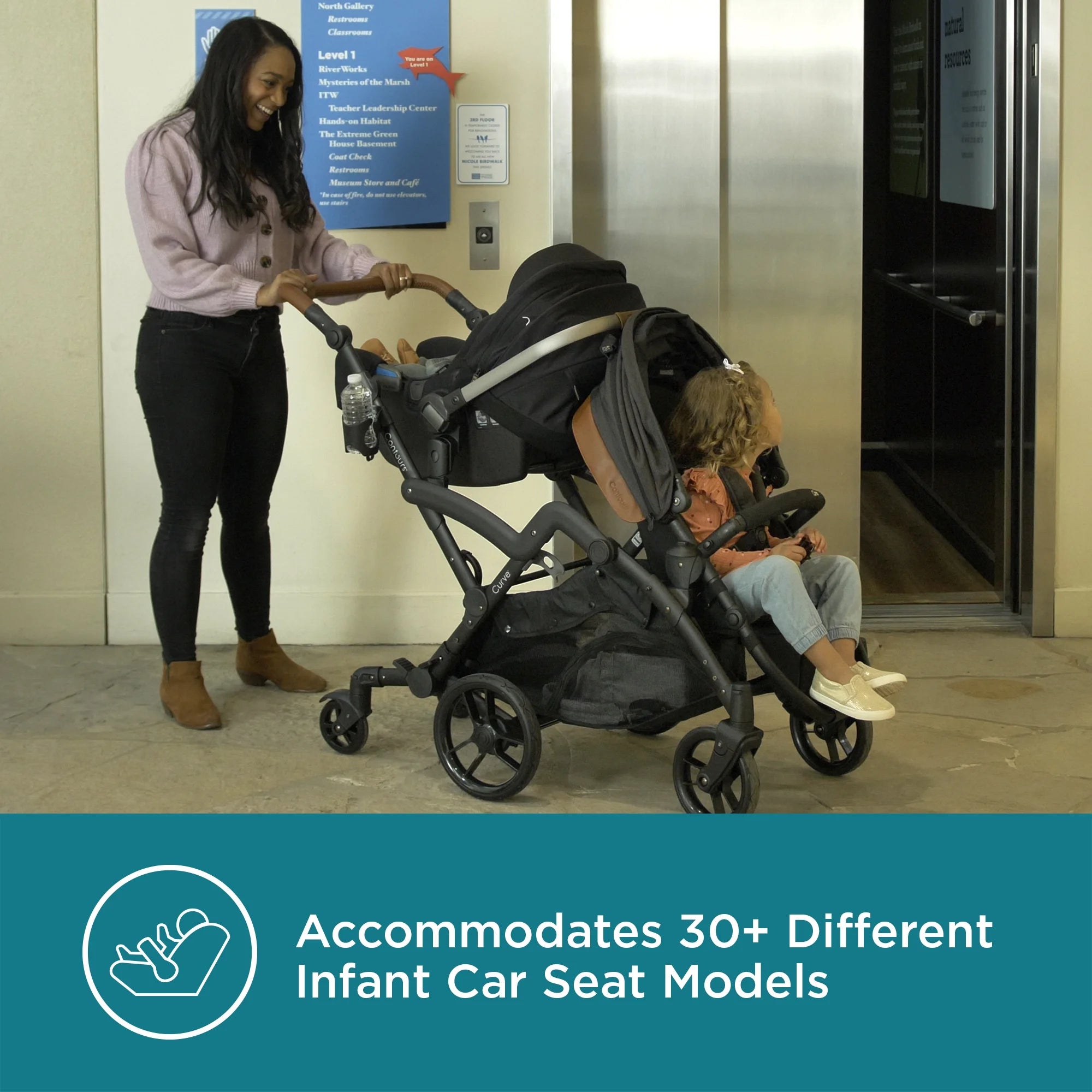 Contours Curve V2 Double Tandem Stroller, Black Herringbone B188895