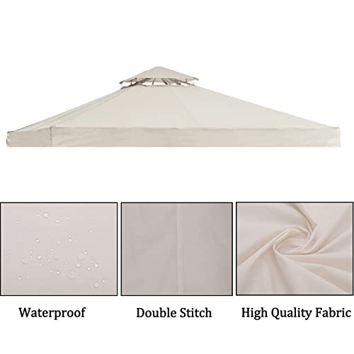 Gazebo Replacement Top 10x10 FT, 2 Tier Canopy Cover with Air Vent, Beige N878