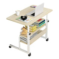 iMounTEK Laptop Desk 3-Tier Mobile Laptop Table 35in Height Adjustable C Side Snack Table with Rolling Wheels for Couch Bed Sofa Living Room Bedroom, Beige