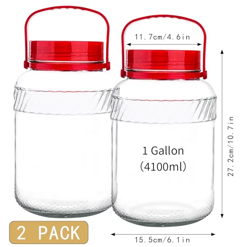 1 Gallon Glass Jar with Lids, 2 Pack Wide Mouth Mason Jars 128 oz H9827