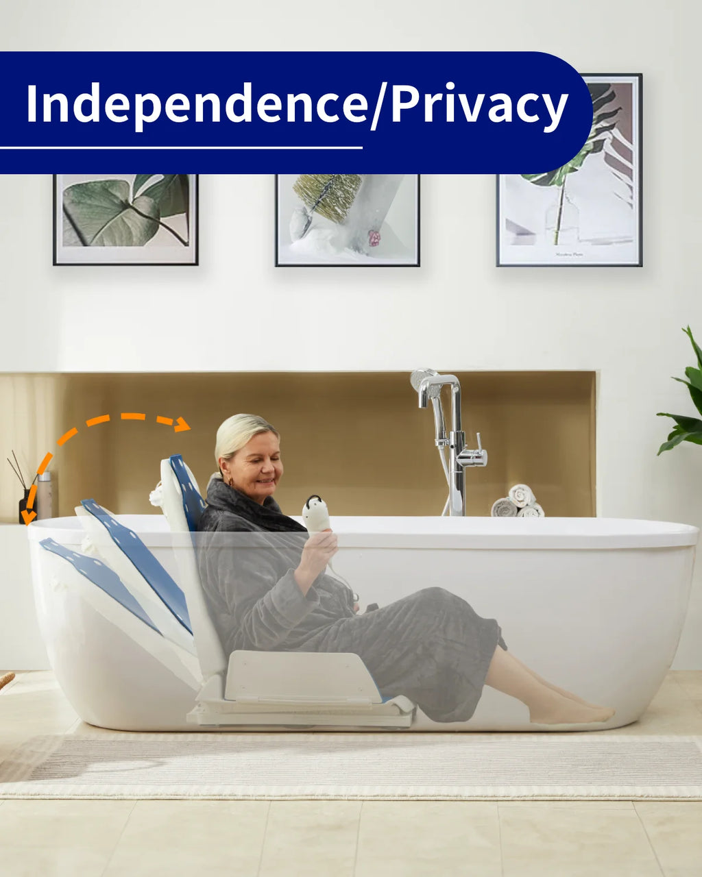 Electric Bath Lift Chair for Bathtubs, 300LB Capacity, Non-Slip Suction Cups Y821