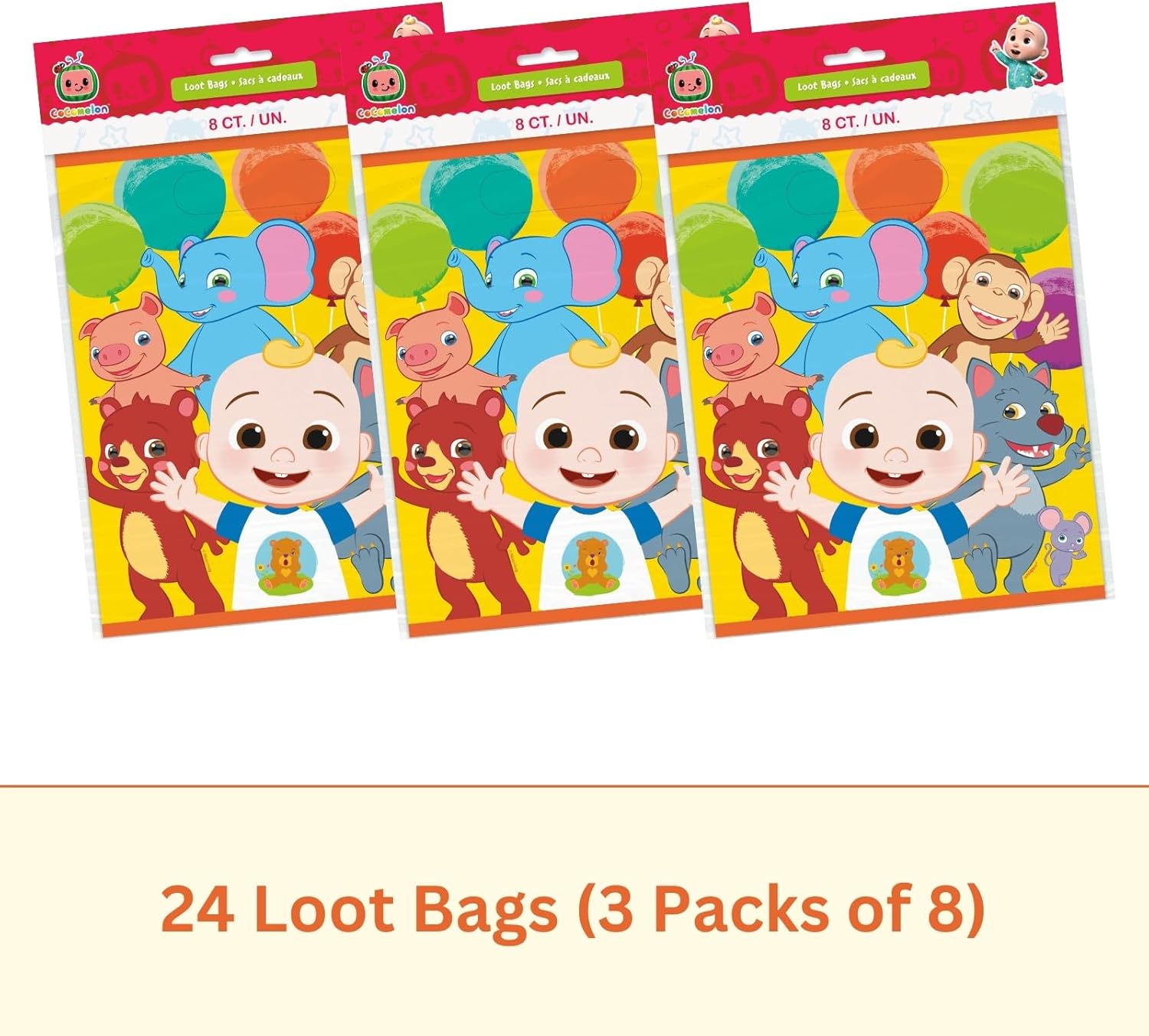 Cocomelon Goodie Bags Set - 24 Plastic Party Favor Bags with Checklist, Officially Licensed K54442