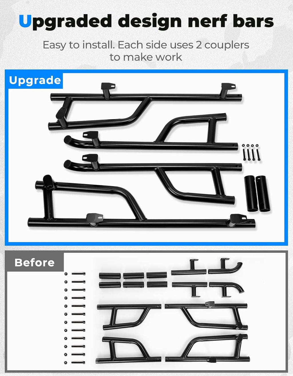 KEMIMOTO 4 Seater Rock Sliders Nerf Bars for Polaris General 4 1000 XP 2017-2024 Black Steel S8396